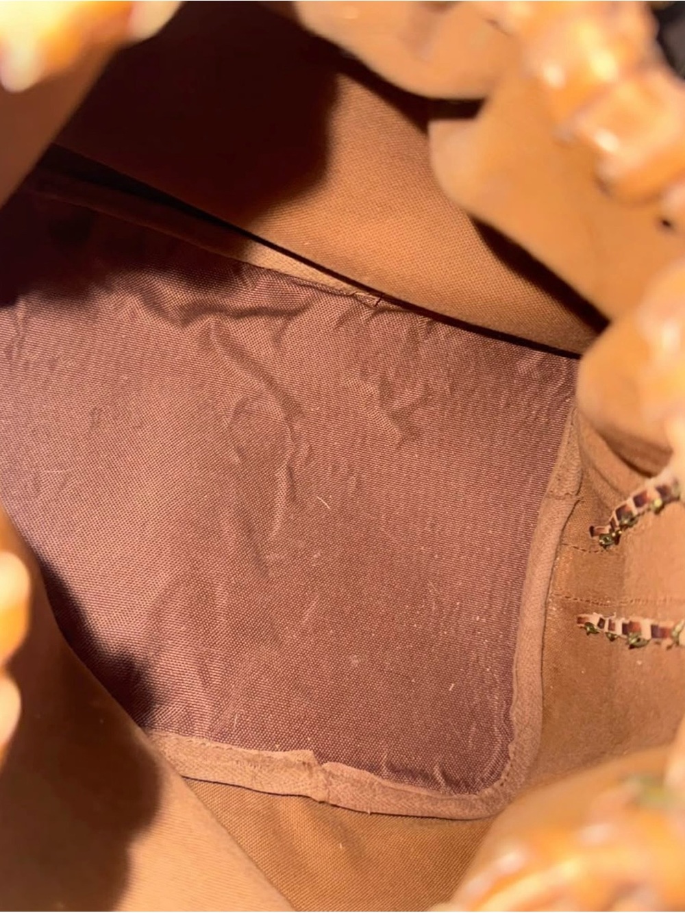 Louis Vuitton Monogram Drawstring Bucket Bag with Tan Braided Trim and Fringe - Picture 5 of 11